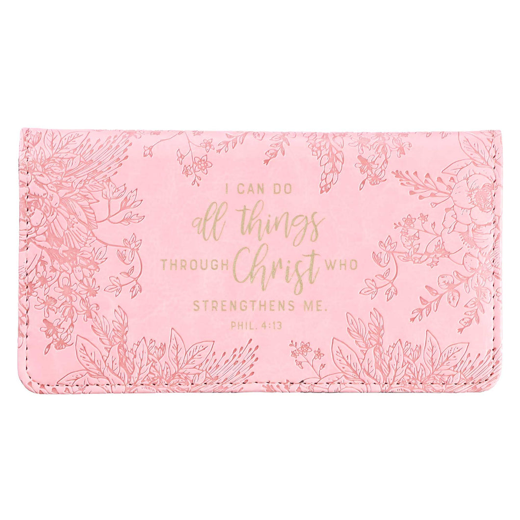 I Can Do All Things Pink Faux Leather Checkbook Cover