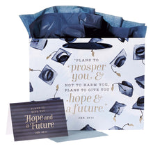 Load image into Gallery viewer, Hope &amp; a Future Large Blue Gift Bag Set for Graduates with Card and Envelope - Jeremiah 29:11
