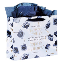 Load image into Gallery viewer, Hope &amp; a Future Large Blue Gift Bag Set for Graduates with Card and Envelope - Jeremiah 29:11
