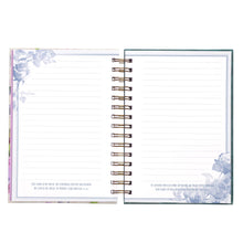 Load image into Gallery viewer, Be Still and Know Large Wirebound Journal in Purple Florals - Psalm 46:10
