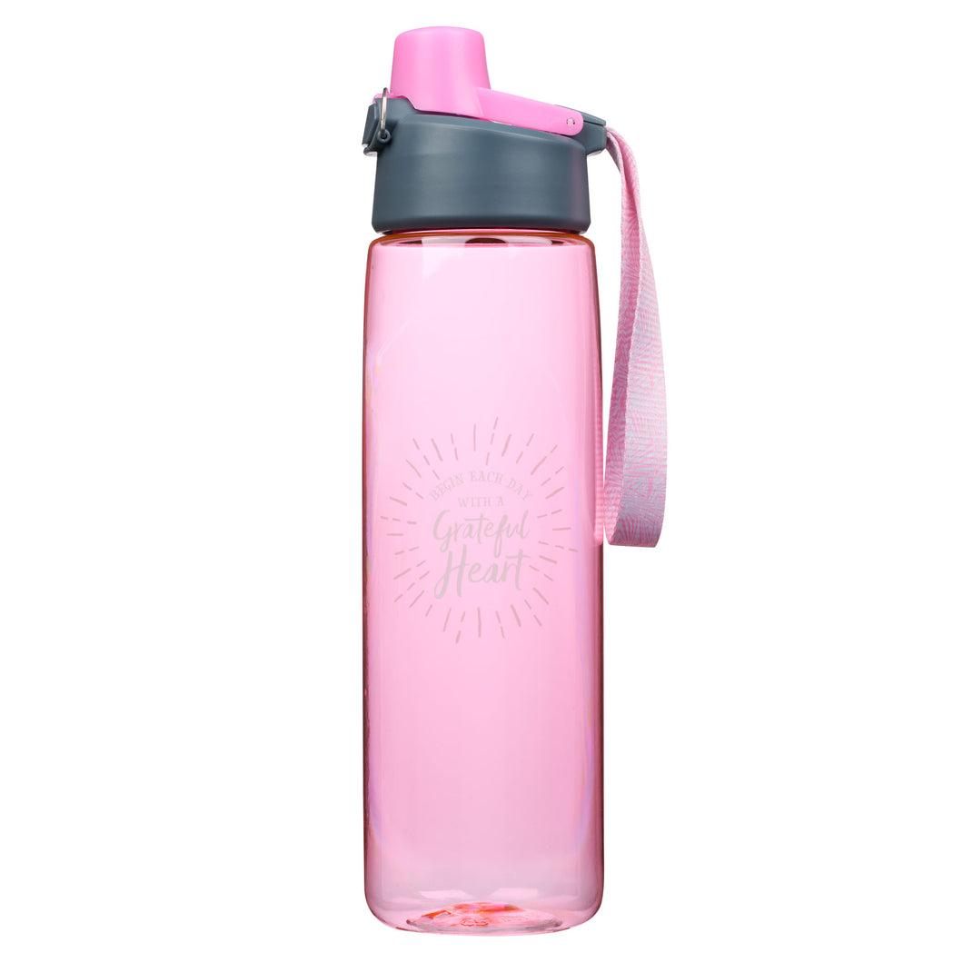Grateful Heart Pink Plastic Water Bottle