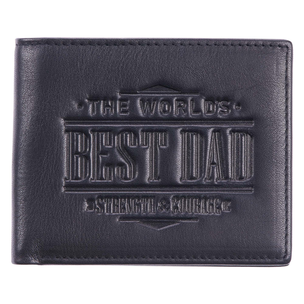 The World's Best Dad Genuine Leather Black Wallet Joshua 1:9