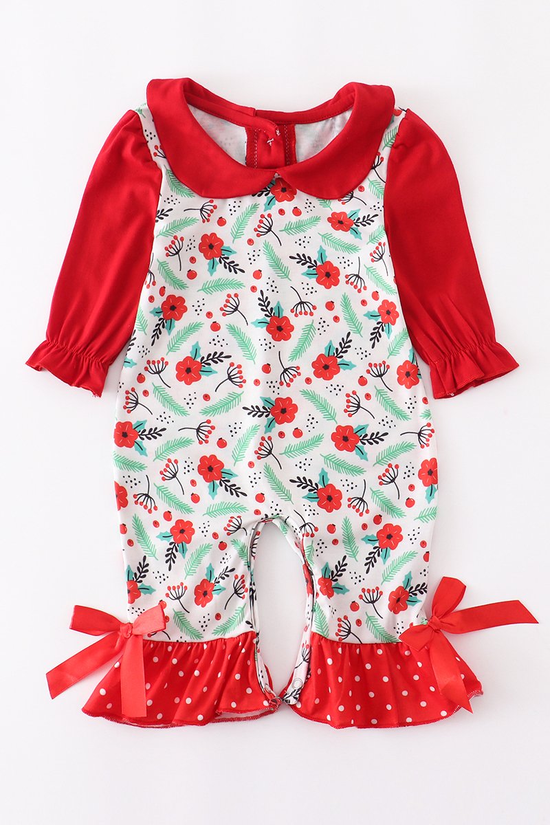 Red Floral Ruffle Baby Romper