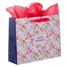 Load image into Gallery viewer, Happy Birthday Pink Flower Trellis Large Landscape Gift Bag Set with Card
