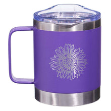 Load image into Gallery viewer, Strength &amp; Dignity Purple Camp-style Stainless Steel Mug - Proverbs 31:25
