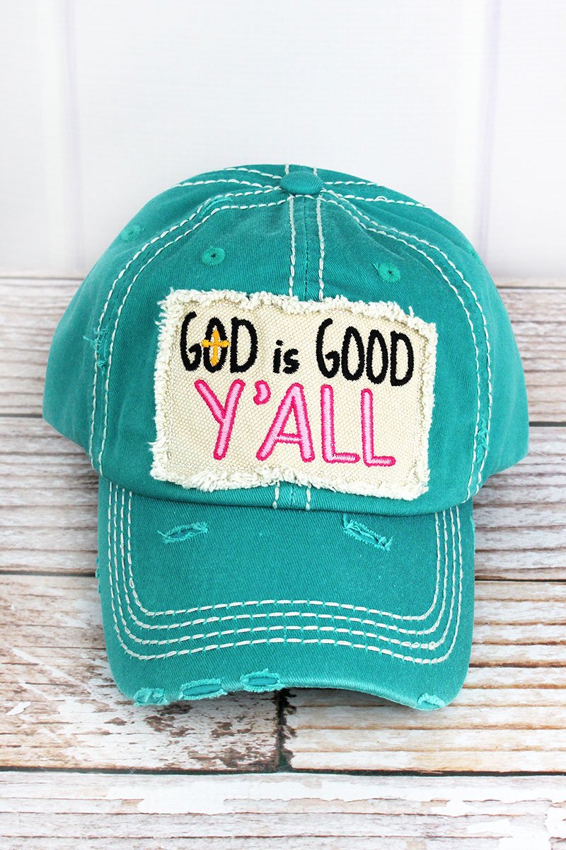 GOD IS GOOD Y’All Cap Aqua