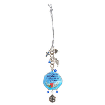 Abbey and CA Gift, Psalm 91:11 He Shall Give His Angels Car Charm, Blue & Silver, 4 inches