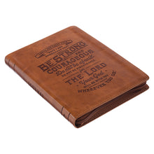 Load image into Gallery viewer, Be Strong Toffee Brown Faux Leather Classic Journal with Zippered Closure - Joshua 1:9
