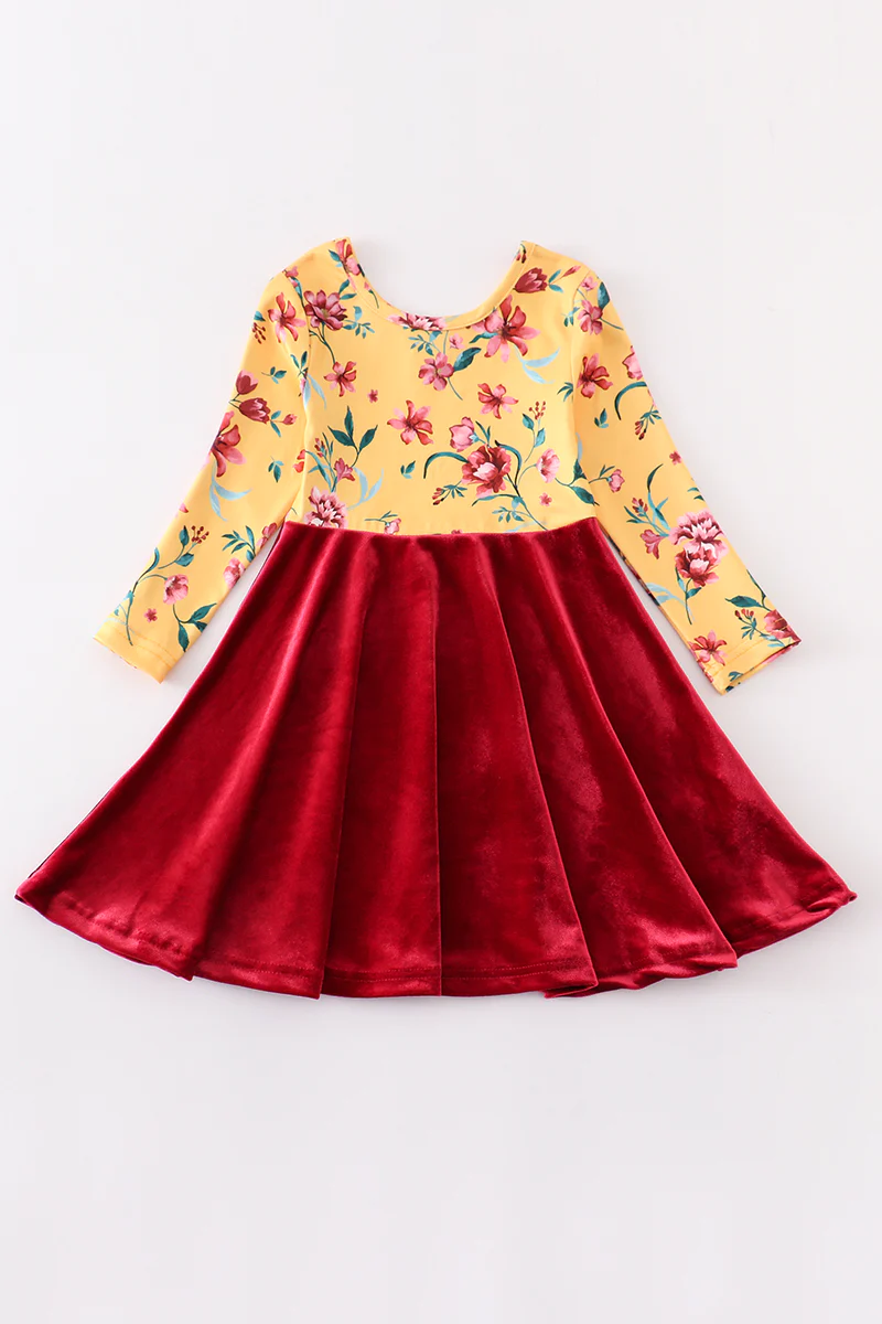 Floral Velvet Twirl Girl Dress