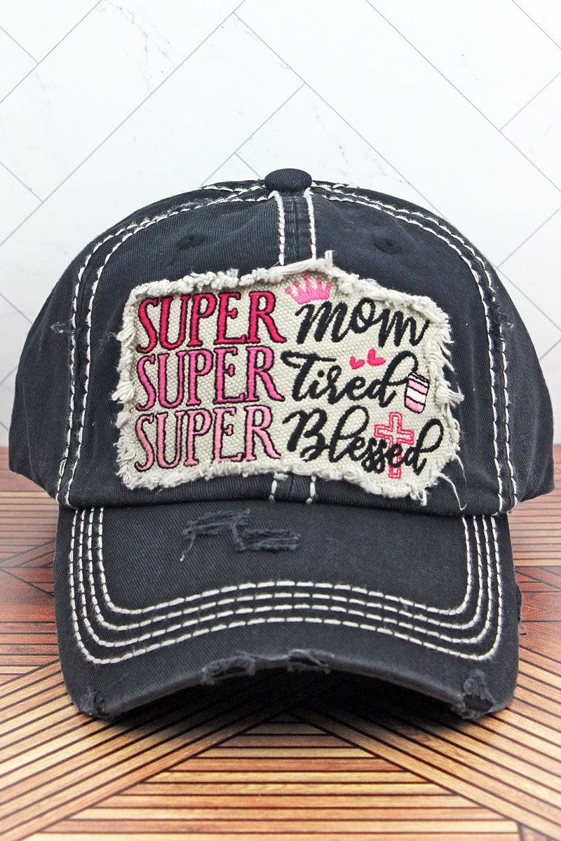 Super Mom Hat Distressed Black