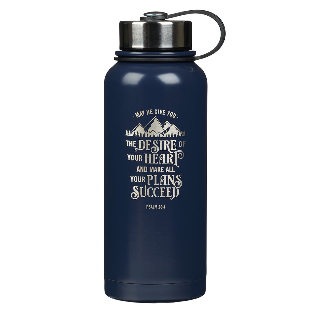 The Desire of your Heart Navy Blue Stainless Steel Water Bottle - Psalm 20:4