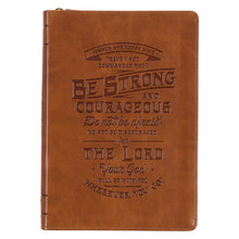 Load image into Gallery viewer, Be Strong Toffee Brown Faux Leather Classic Journal with Zippered Closure - Joshua 1:9
